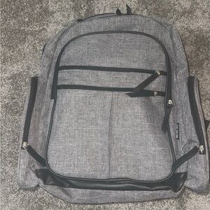 Gray diaper Backpack with Black Accents